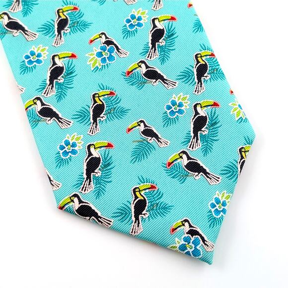 Haggar Clothing Mens Repp Tie Tucan Print Tropical Novelty Colorful Beachy Fun - Picture 4 of 8